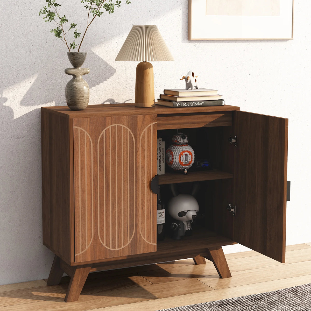LEFHDA 2PCS Buffet Cabinet, Sideboard Cabinet with Storage, Accent Storage Cabinet with Carved Arc Door Design for Kitchen Dining Room, 2 Doors Buffet Cabinet with Adjustable Shelves