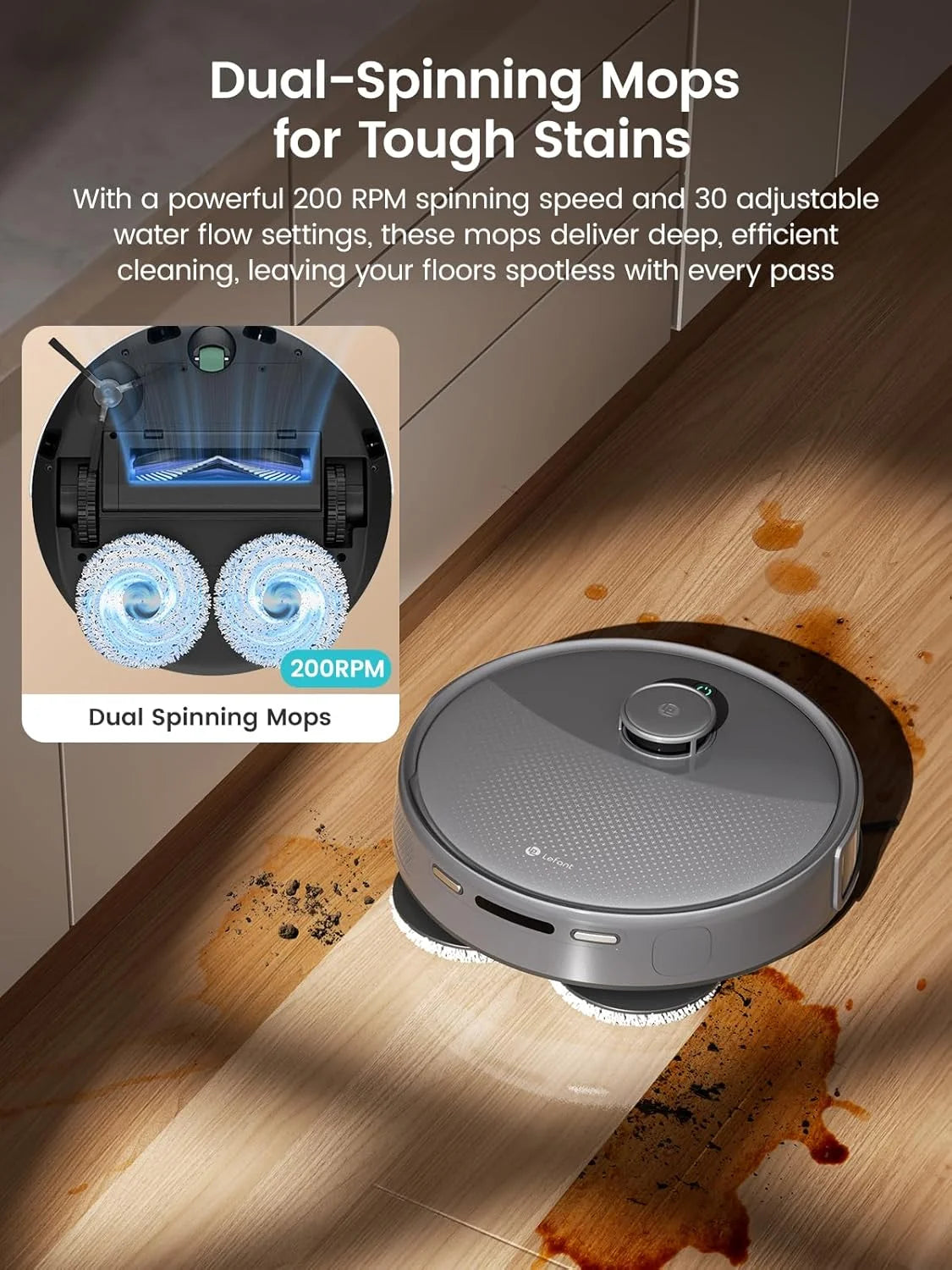 Lefant M3L Robot Vacuum and Mop, 12000Pa Suction, All-in-One Base Station, Anti-Tangle Brushes & Dual Spinning Mop, Self-Emptying & Refilling, LIDAR Navigation