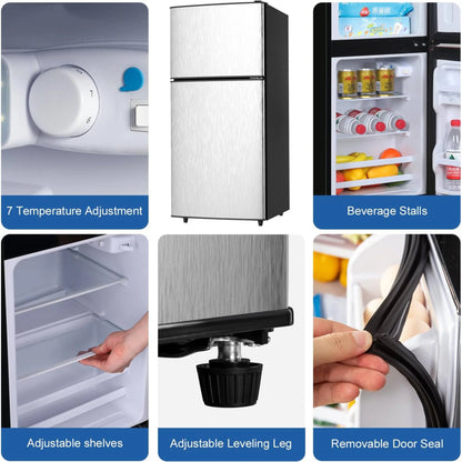 3.5 Cu.Ft Mini Fridge Freezer, 2 Door Small Refrigerator, 7 Level Adjustable Thermostat Freezer Fridge for Living Room, Kitchen and Apartment, Sivelr