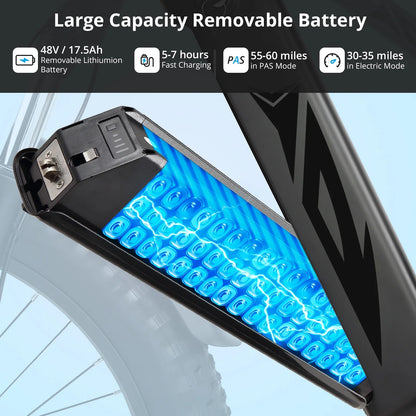Electric Bike for Adults,1000W E Bikes for Men,26" Fat Tire Electric Bikes,48V 17.5AH Battery,28MPH,7 Speed&Dual Hydraulic Disc Brakes,LCD Screen,60Miles Range,Electric Mountain Bicycle