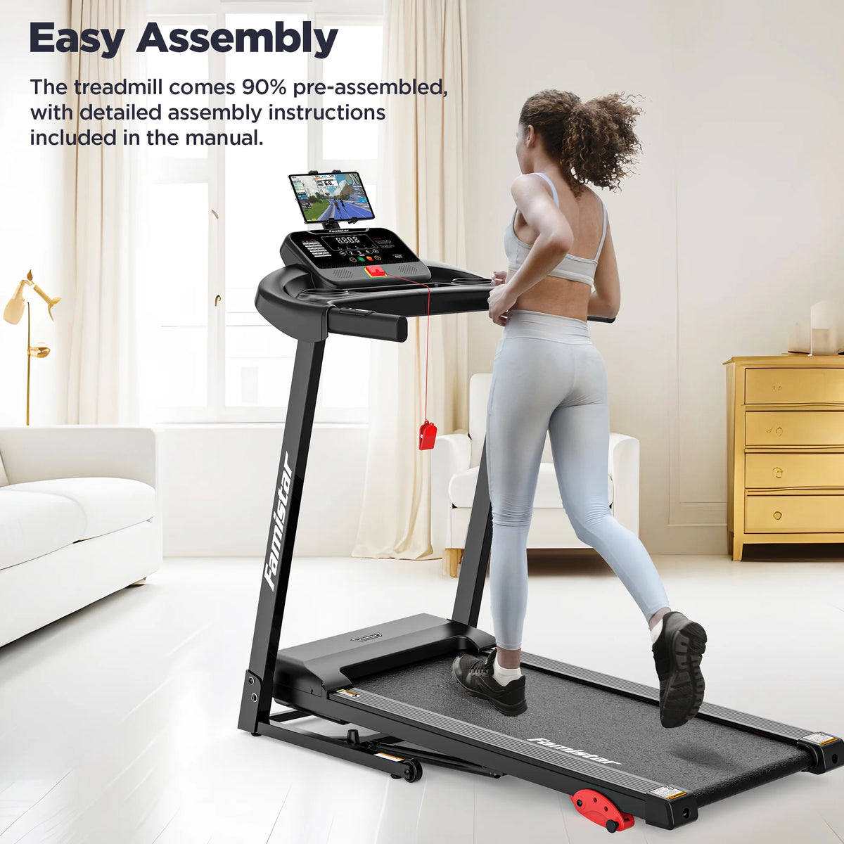 Treadmill 300 LB Capacity for Home with Incline, Folding Electric Running Walking Treadmill, Portable Treadmill for Home Use, 7.5 MPH, Smart Apps, 64+7 Programs, Bluetooth Speakers