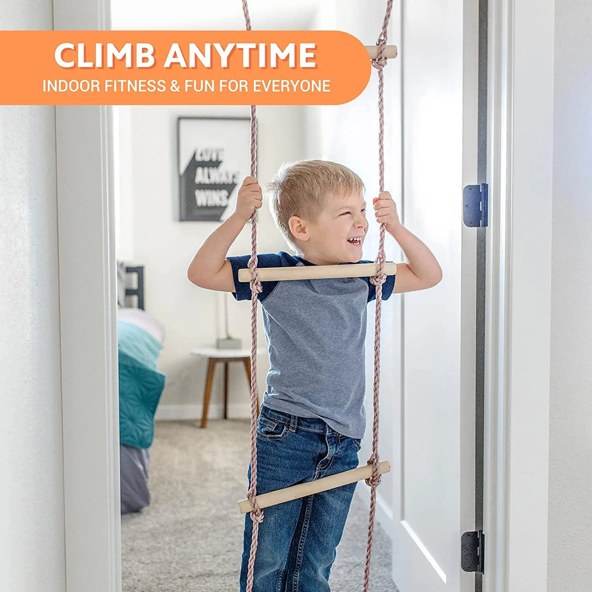 Gym1 - Deluxe Indoor Doorway Gym for Kids Playground Set - All in One Gym Set - Four Ways of Fun: Blue Indoor Swing, Plastic Rings, Climbing Ladder, and Pull Up Bar