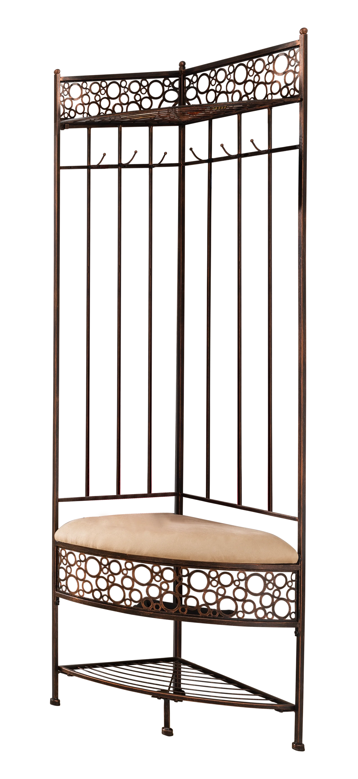 Crespin Corner Hallway Storage Bench Hall Tree, Brushed Copper Metal