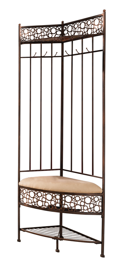 Crespin Corner Hallway Storage Bench Hall Tree, Brushed Copper Metal