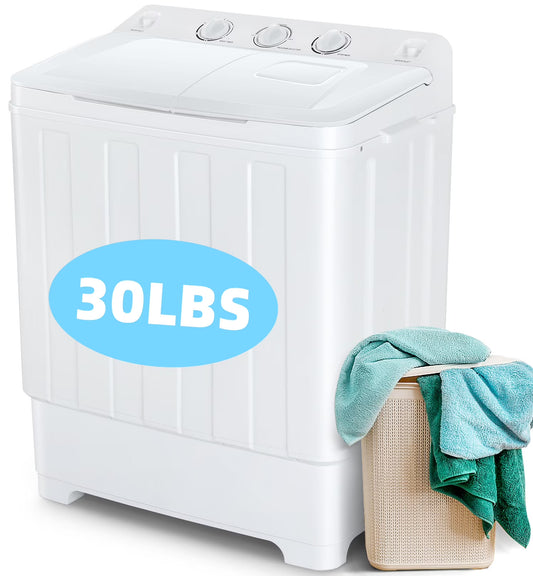 Veeboto Portable Washing Machine, 30LBS Twin Tub Mini Compact Laundry 19lbs Washer/11lbs Spinner with Drain Pump & Time Control Washer Spinner Combo, White