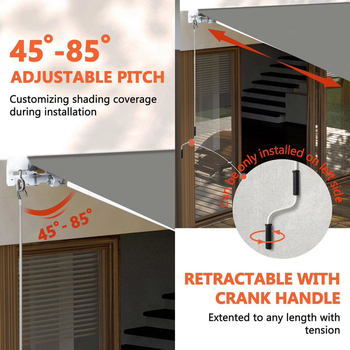 VEIKOUS 8'x7' Retractable Patio Awning Sun Shade Cover with Manual Crank, Beige