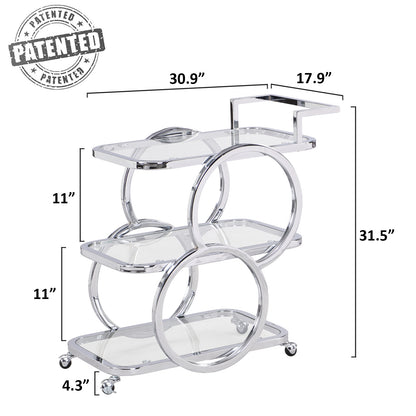 Home Bar Serving Carts 3 Tier Kitchen Carts on Wheels Mobile Bar Carts for Home Kitchen Dining Room Living Room Party, Chrome