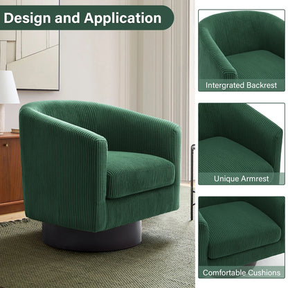 UIXE Swivel Accent Chair, Upholstered Fabric Barrel Chair for Living Room, Small Single Sofa Bedroom Reading Seat, Light Gray