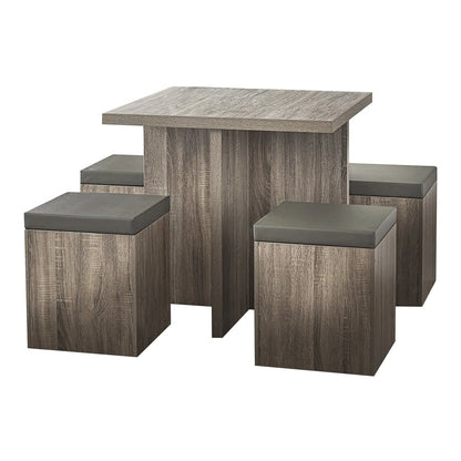 SUGIFT 5-Piece Dexter Dining Set with Storage Ottoman, Taupe