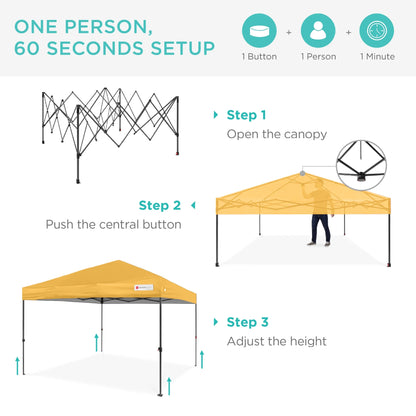 Best Choice Products 12x12ft Easy Setup Pop Up Canopy w/ 1-Button Setup, Wheeled Case, 4 Weight Bags - Navy Blue