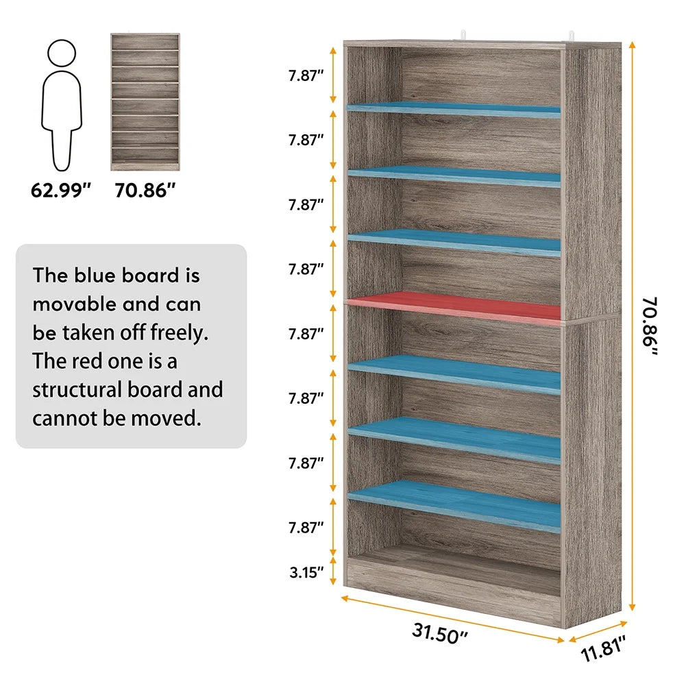 Hommoo Modern Wood Freestanding Shoe Cabinet, 8 Tiers 40-45 Pairs Shoe Storage Rack Organizer for Entryway, Gray