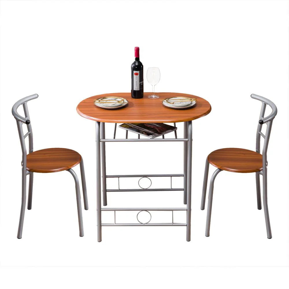 Zimtown 3 Piece Dining Set Compact 2 Chairs and Table Set with Metal Frame and Shelf Storage Bistro Pub Breakfast Space Saving for Apartment and Kitchen