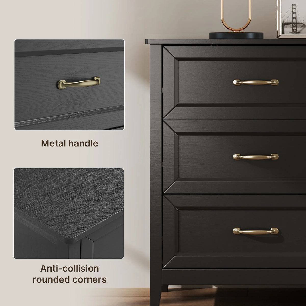 White Dresser, Lofka 6 Drawer Dresser for Bedroom, Chests of Drawers for Living Room, White?? Brown