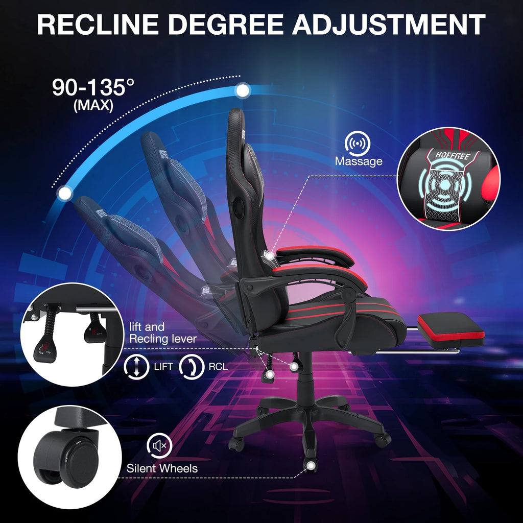 HOFFREE Big and Tall Gaming Chair with Speakers and RGB Lights, Gamer Chair with Footrest, Lumbar Support Height Adjustable 360-Swivel Seat and Headrest for Adults, 400lbs