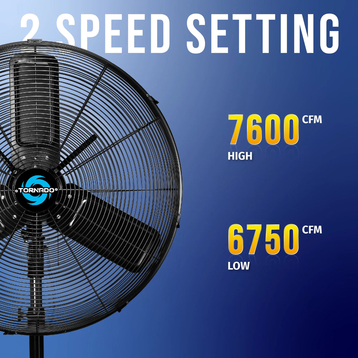 Tornado - 20 Inch High Velocity Metal Oscillating Pedestal Fan - Commercial, Industrial Use Water-Resistant
