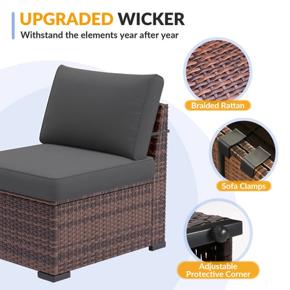ELPOSUN 7 Pieces Patio Furniture Set, Outdoor Furniture Sectional Rattan Sofa for Backyard Garden Dark Grey