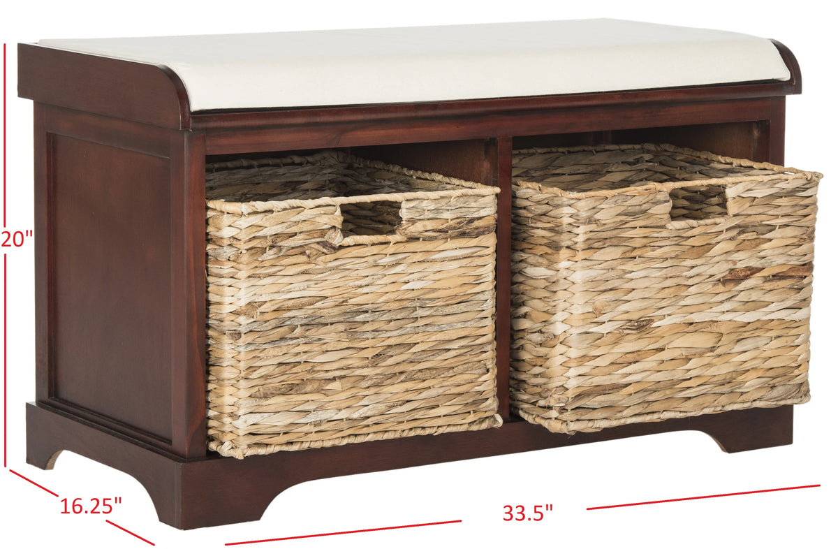 SAFAVIEH Freddy Contemporary Wicker Storage Bench with Cushion, Vintage Grey