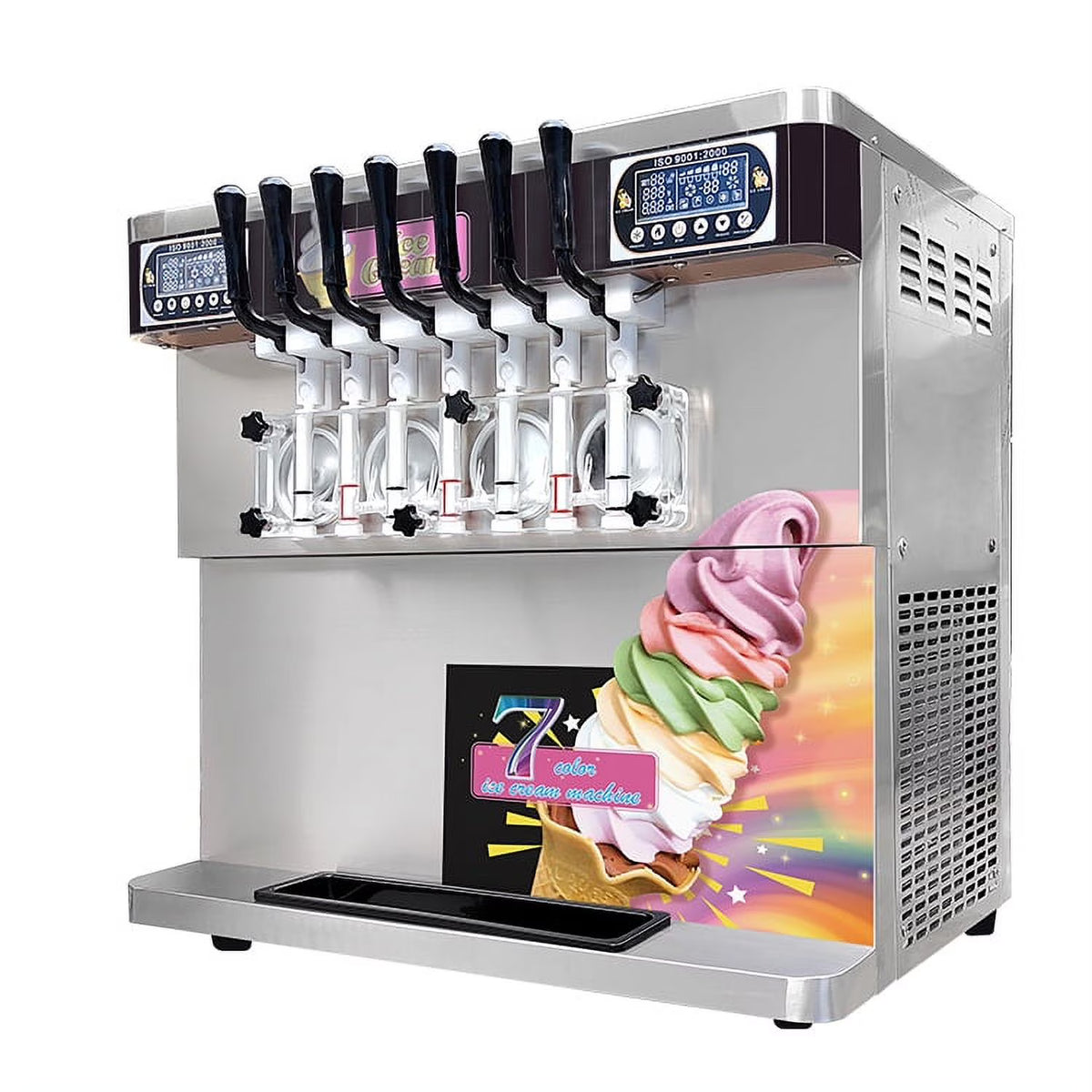 Kolice ETL Commercial Countertop 7 Flavors Soft Serve Ice Cream Machine-Transperant Dispenser, Upper Tanks Refrigerated