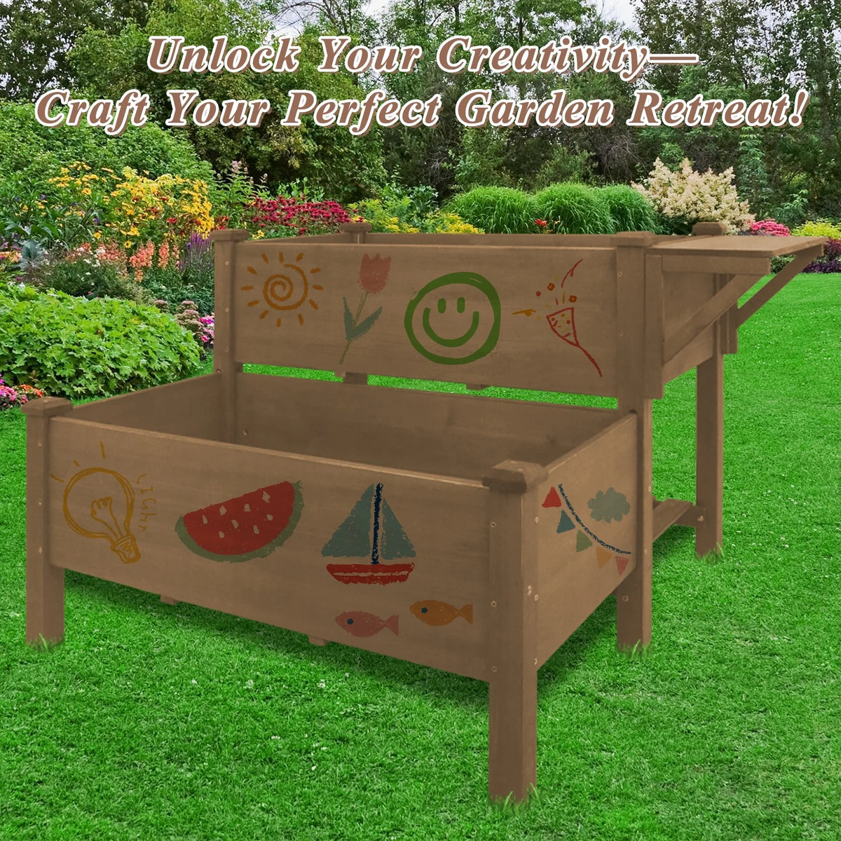 PETSCOSSET Large Raised Garden Bed Outdoor Wooden Planter Box with Legs for Gardening