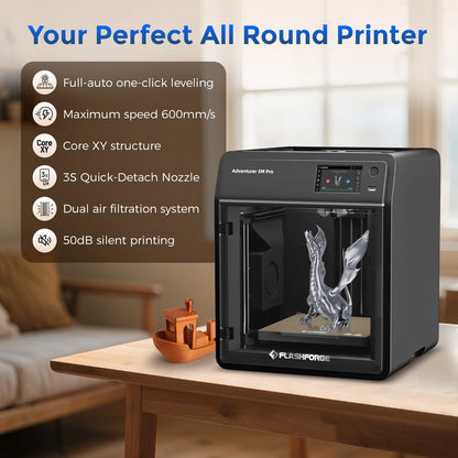 Flashforge Adventurer 5M 3D Printer, Fully Auto Leveling & 600mm/s High Speed Printing, Black