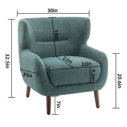 ALEAVIC White Accent Chair Upholstered Armchair with Solid Wood Legs