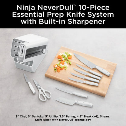 Ninja Foodi NeverDull 10-Piece Stainless Steel Essential Knife System with Sharpener, K12010 Black/Gray