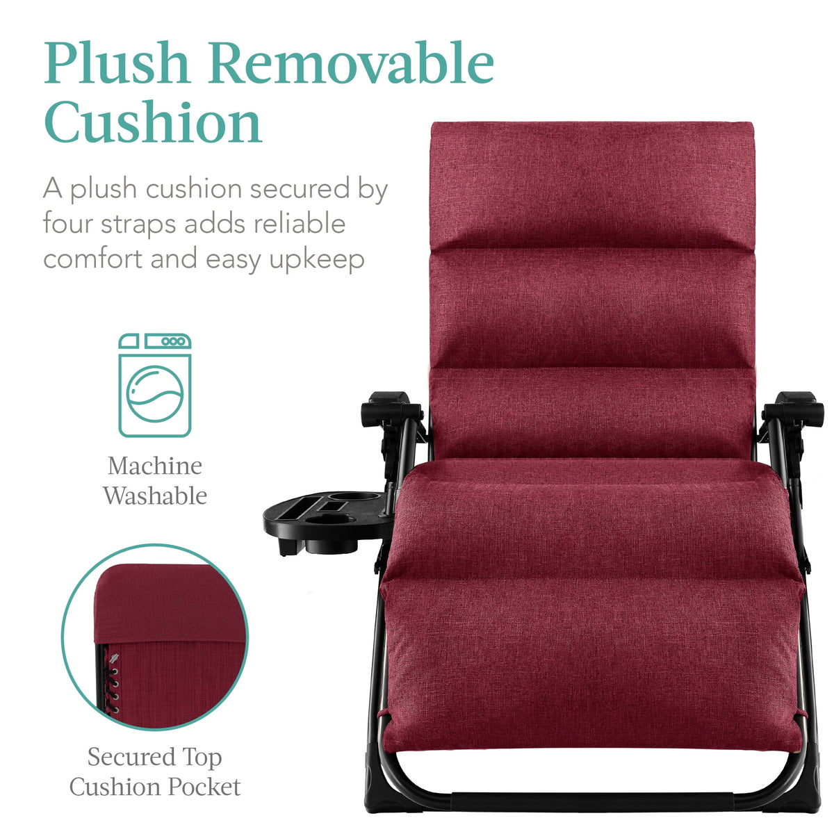Best Choice Products Oversized Zero Gravity Chair, Folding Recliner w/ Removable Cushion, Side Tray - Fossil Gray