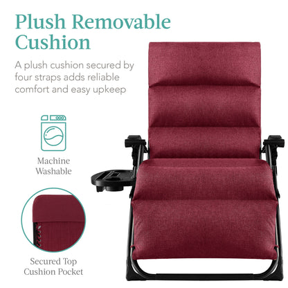 Best Choice Products Oversized Zero Gravity Chair, Folding Recliner w/ Removable Cushion, Side Tray - Fossil Gray