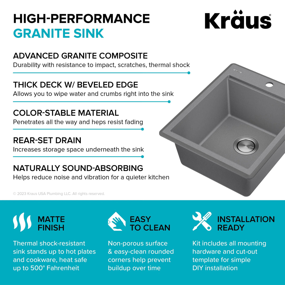 KRAUS Bellucci 18 Granite Composite Workstation Drop-In Top Mount Single Bowl Kitchen Bar Sink in White with Accessories