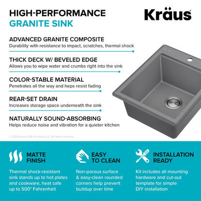 KRAUS Bellucci 18 Granite Composite Workstation Drop-In Top Mount Single Bowl Kitchen Bar Sink in White with Accessories