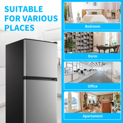 4.5 Cu. ft. Compact Refrigerator 2 Door with Freezer,5 Adjustable Thermostat & 4 Removable Glass Shelves