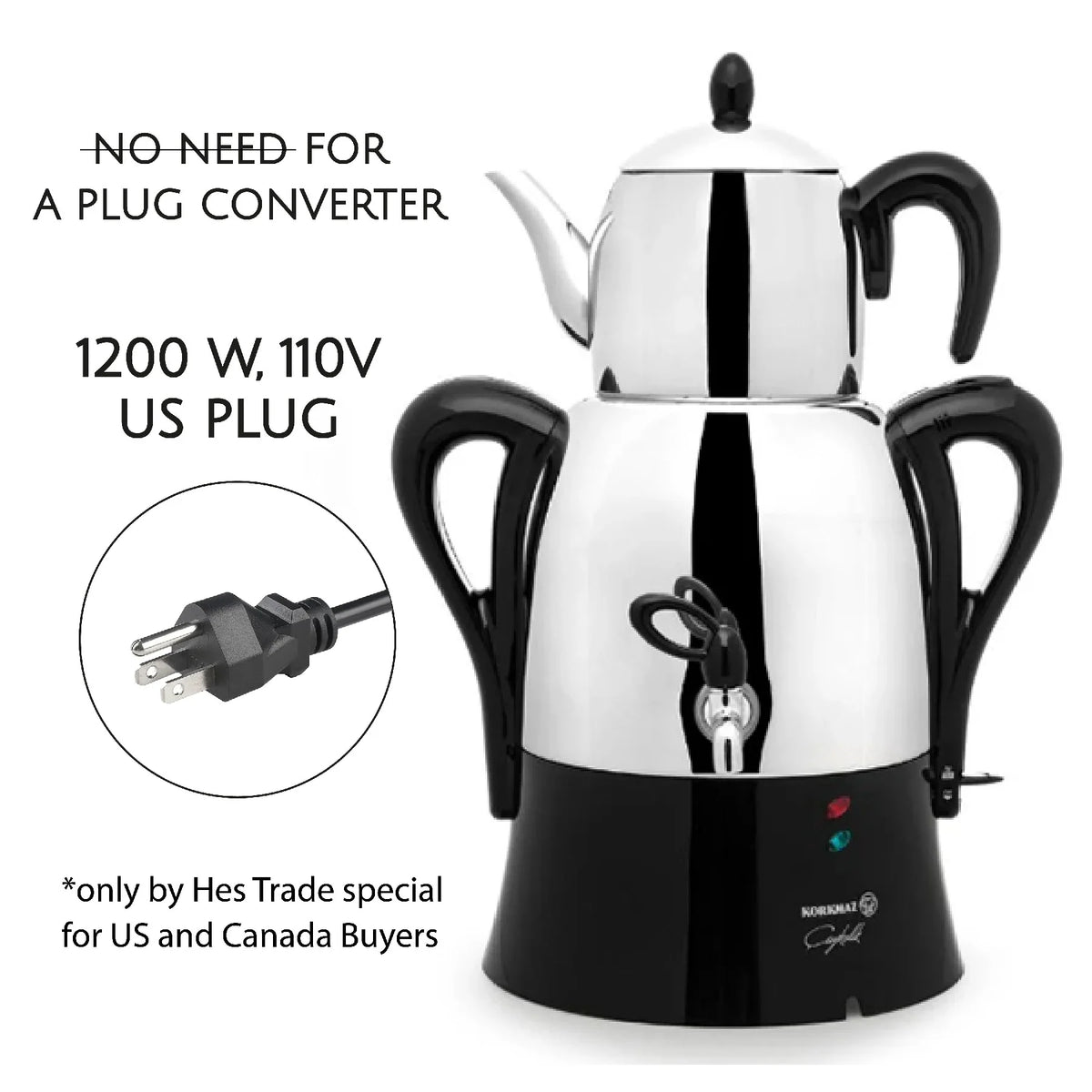 Korkmaz Hanedan Premium Silver 18/10 Cr-Ni Stainless Steel Dishwasher Safe Electric Tea Maker