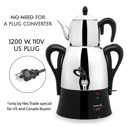 Korkmaz Hanedan Premium Silver 18/10 Cr-Ni Stainless Steel Dishwasher Safe Electric Tea Maker