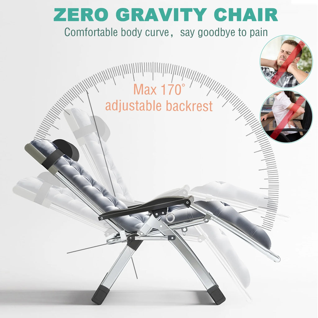 MOPHOTO Zero Gravity Chair Folding Outdoor Patio Recliner with Detachable Cushion,Cup Holder,Headrest,26"D x 20"W x 45"H