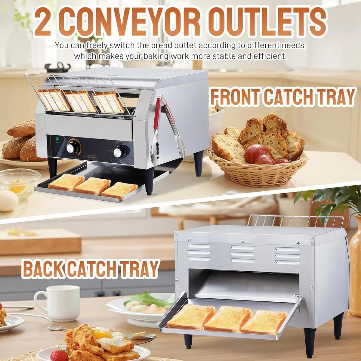 Ktaxon Commercial Conveyor Toaster, 150 Slices/Hour, 1300W, Front/Rear Outlet, Silver