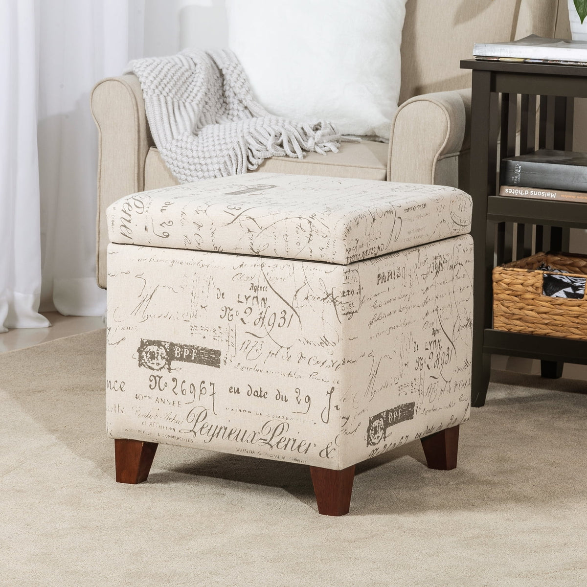 Homebeez Printed Linen Cube Storage Ottoman with Solid Wood Legs, Cube Footstool, Storage Cabinet, 18" H Weight Capacity 300LB Blue