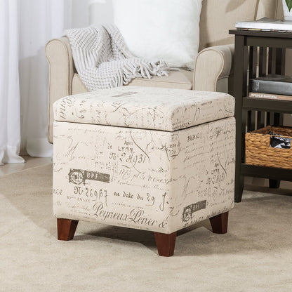 Homebeez Printed Linen Cube Storage Ottoman with Solid Wood Legs, Cube Footstool, Storage Cabinet, 18" H Weight Capacity 300LB Blue