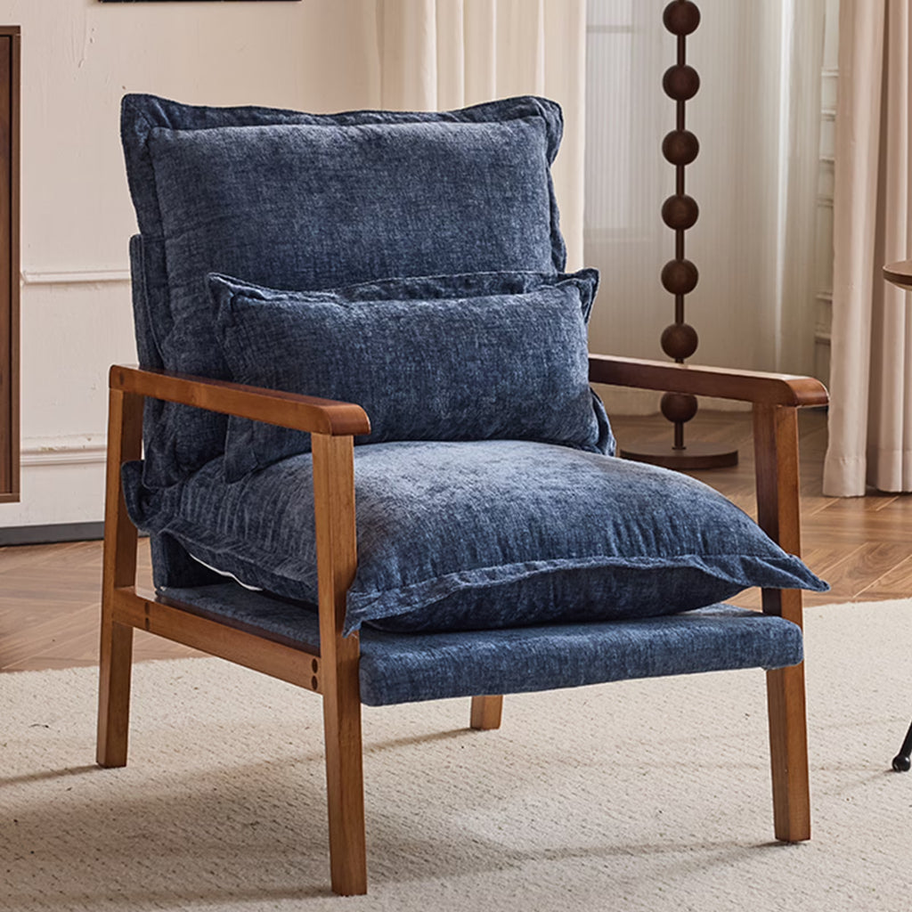 Ktaxon Chenille Accent Chair, Solid Wood Armrests Armchair, Metal Frame for Stability, Single Sofa with Comfortable Cushions and Lumbar Pillow Beige