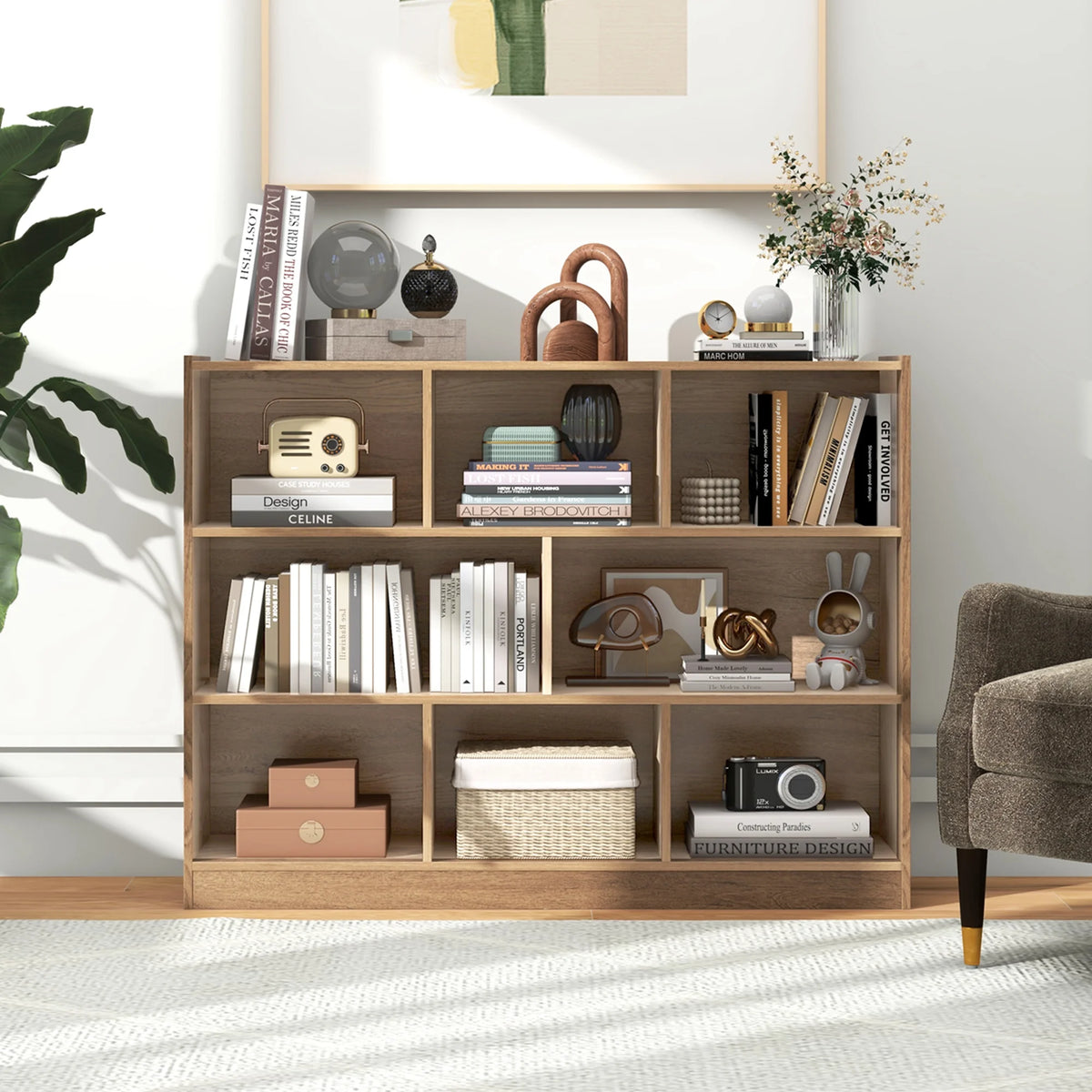 Costway 3-tier Open Bookcase 8-Cube Floor Standing Storage Shelves Display Cabinet White