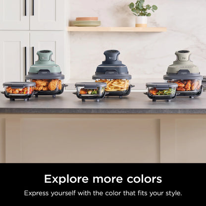 Ninja Crispi 4-in-1 Portable Glass Air Fryer Cooking System, 4-Qt & 6-Cup Containers, Cyberspace