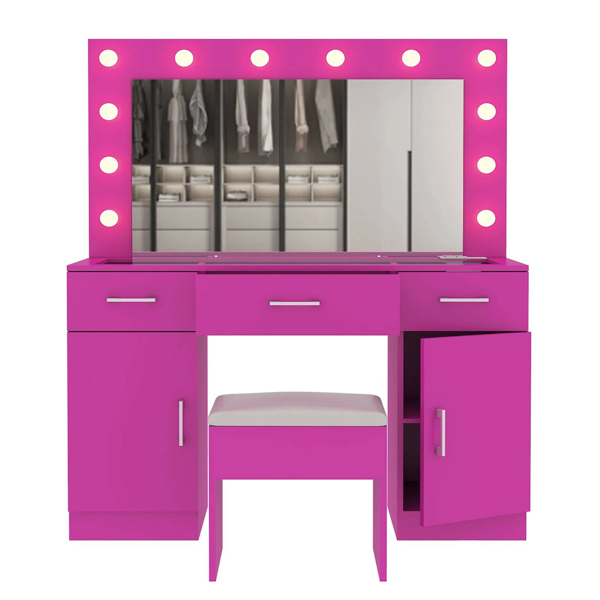 Ktaxon Large Makeup Vanity, Vanity Table Set w/ Visible Glass Top w/ Charging Station, White