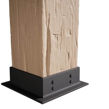 Ekena Millwork 6"W x 5'H Sand Blasted Endurathane Faux Wood Non-Tapered Square Column Wrap with Faux Iron Capital & Base