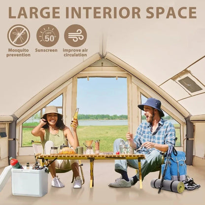 NAIZEA Inflatable Tent Air Glamping Tents 6Person Cabin Tent&Mesh&Chimney Window