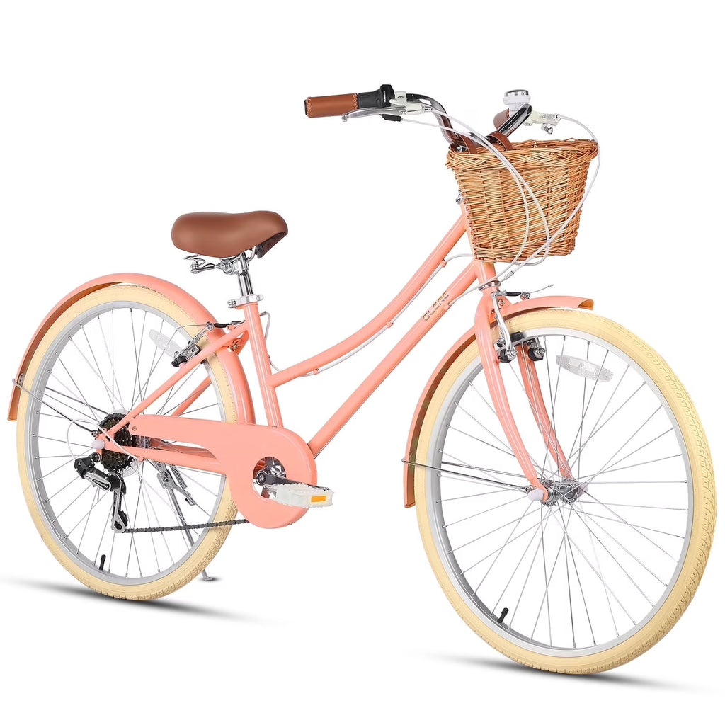 Glerc Missy 24" Girls Cruiser Bike 6-Speed Women's Hybird Bicycle for Ages 7-11 Years, Mint Green