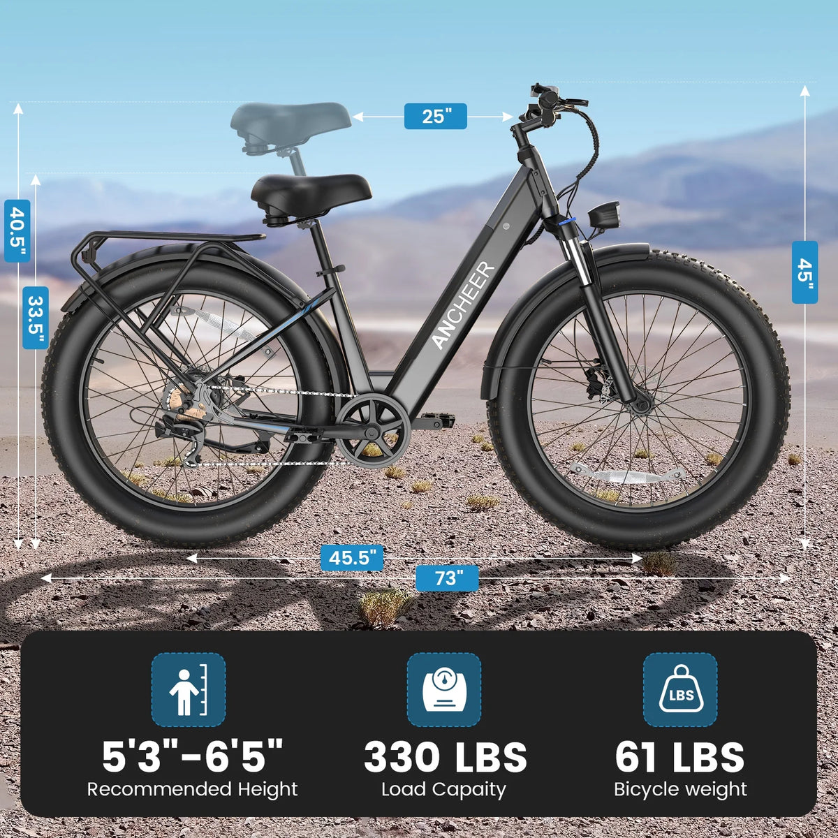 ANCHEER Electric Bike for Adults, 750W Ebike, 28MPH 60Miles Electric Mountain Bike, 26" Fat Tire Electric Bicycle with 48V 15AH Battery, Rear Rack, Lockable Suspension Fork,7 Speed, UL2849
