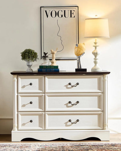 ZBOM 9 Drawer Dresser, 54 Inch Wide Farmhouse Style Chest of Drawers with Charging Station, Distressed Finish Design, Modern Storage Dresser Organizer TV Stand for Bedroom, Living Room