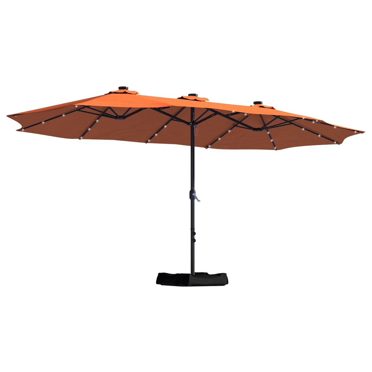 Mondawe 15ft Patio Umbrella Rectangular Outdoor Market Umbrella with Base and LED Lights Beige