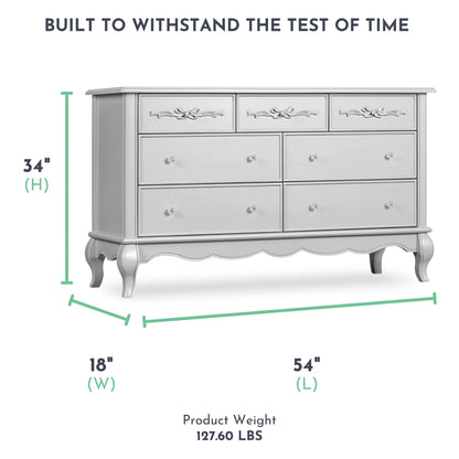 Evolur Aurora 7-Drawer Double Dresser in Ivory Lace, Spacious Drawers