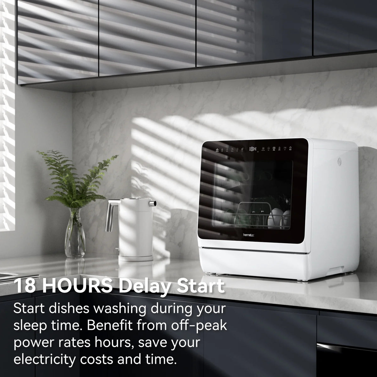 Hermitlux Portable Countertop Dishwasher, 5 Washing Programs, 5L Built-in Water Tank and Air-Dry Function, HMX-DW03