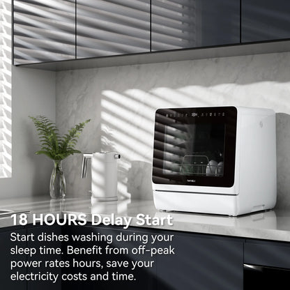 Hermitlux Portable Countertop Dishwasher, 5 Washing Programs, 5L Built-in Water Tank and Air-Dry Function, HMX-DW03